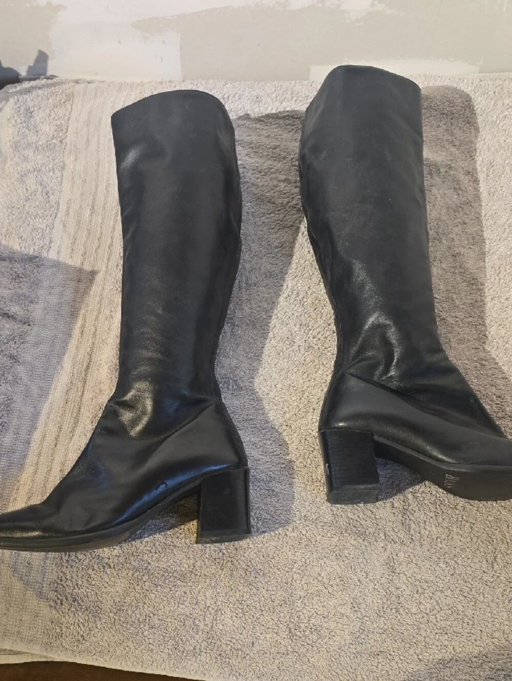 Women's Black Over-the-Knee Leather Boots with Low Block Heel